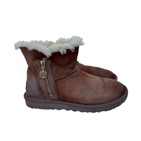 UGG Bailey Mini Zip Chestnut Suede Shearling Women’s Size 6 - Picture 5 of 15